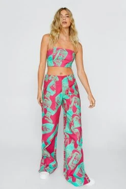 Bottle Print Twill Crop Bandeau Top