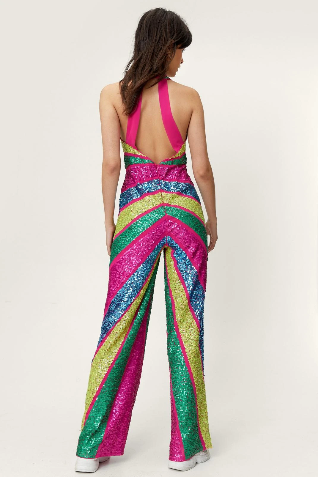 Sequin Colorblock Plunge Wide Leg Jumpsuit 5 Sequin Colorblock Plunge Wide Leg Jumpsuit - Image 3