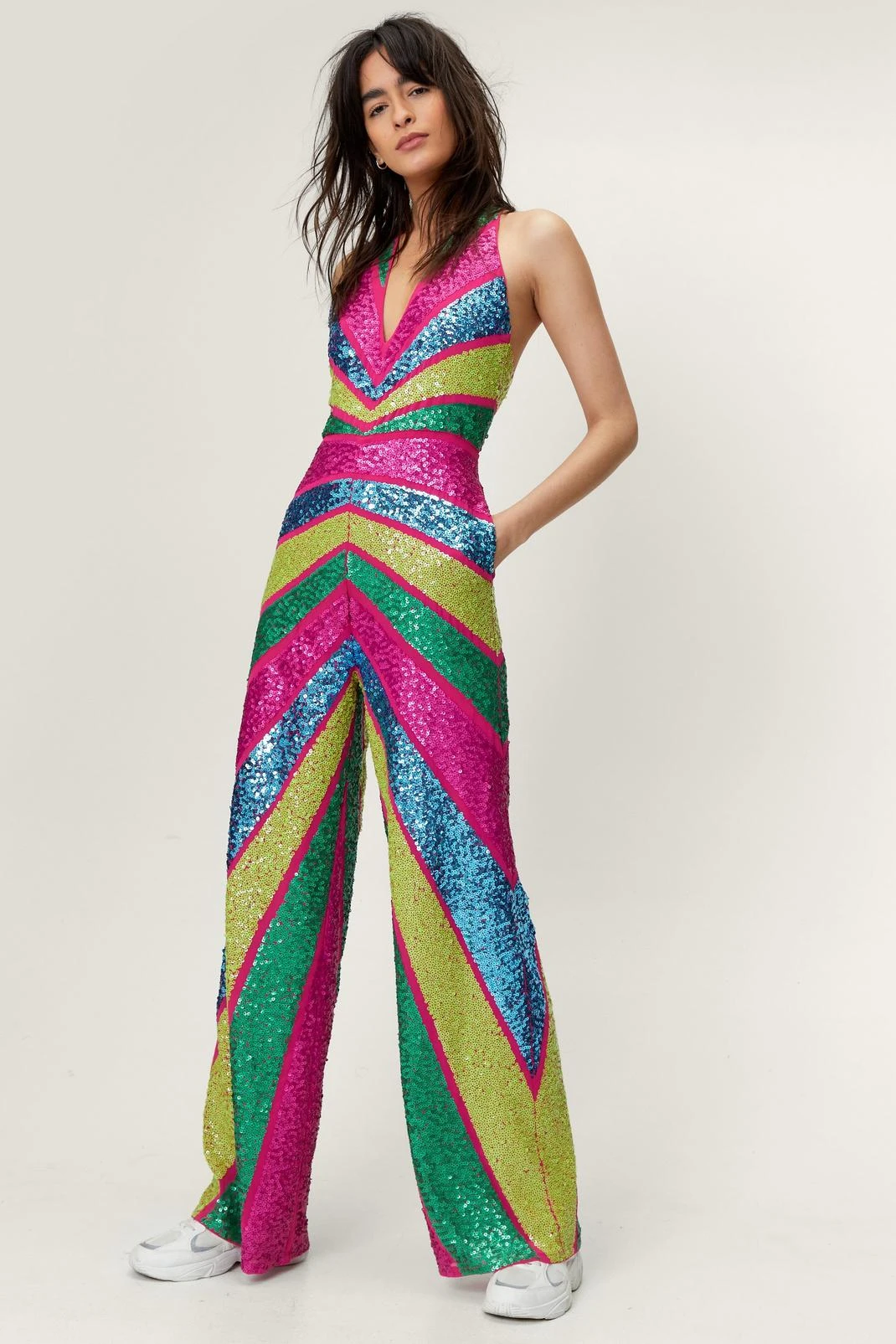 Sequin Colorblock Plunge Wide Leg Jumpsuit 3 Sequin Colorblock Plunge Wide Leg Jumpsuit