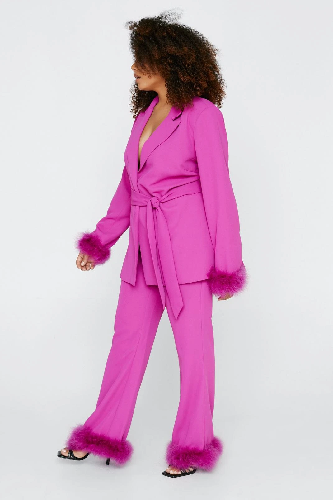 Plus Size Flared Pants With Feather Trims 4 Plus Size Flared Pants With Feather Trims - Image 2