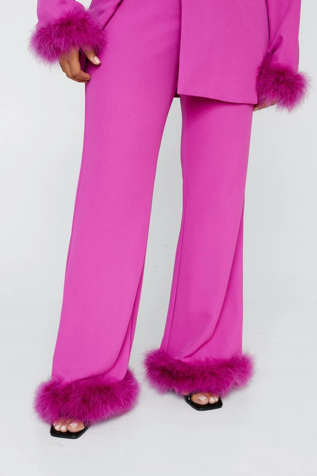 Plus Size Flared Pants With Feather Trims 3 Plus Size Flared Pants With Feather Trims