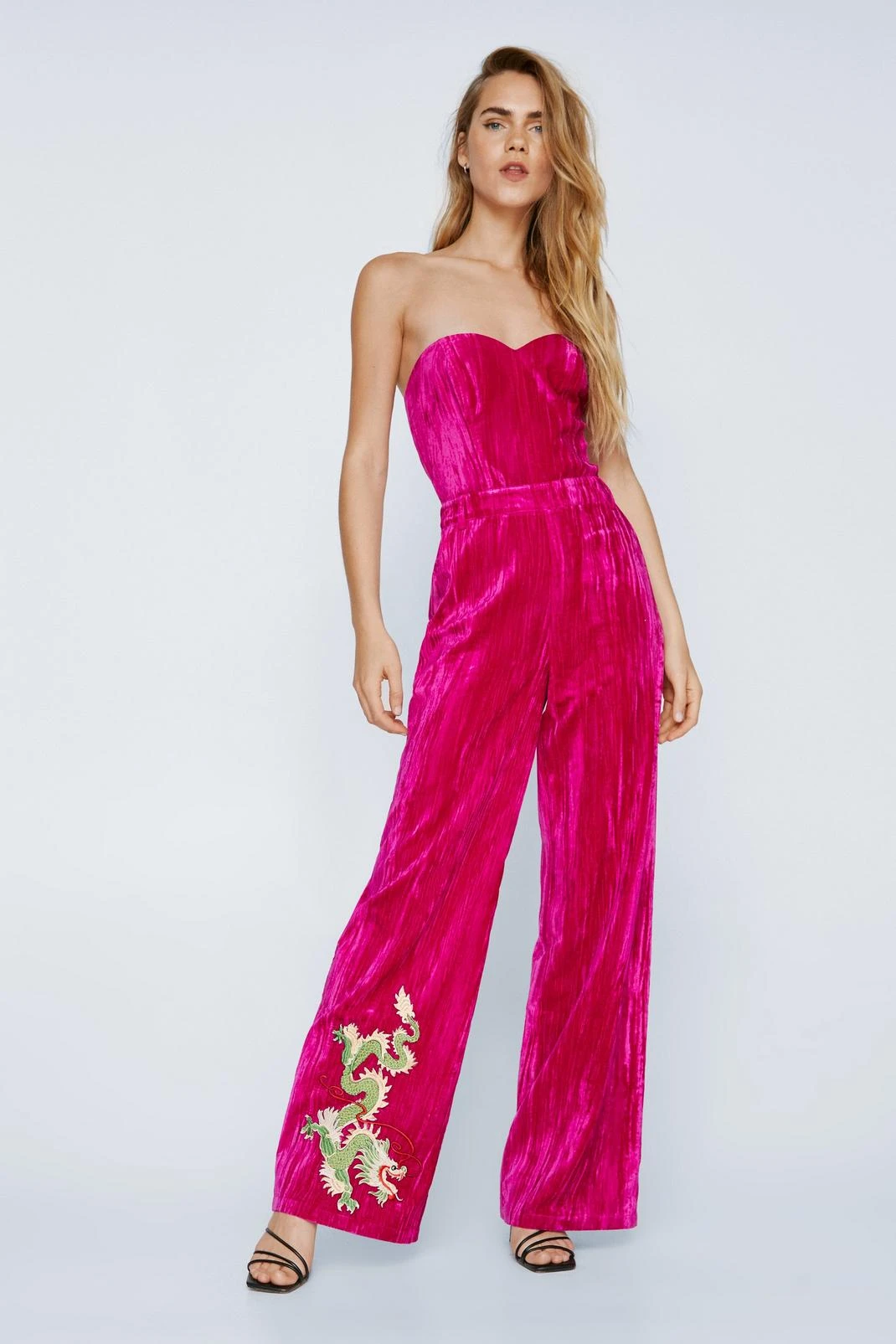 Premium Embroidered Velvet Bandeau Jumpsuit - Image 4