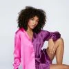 Satin Colorblock Pajama Shirt And Short Set 2 Satin Colorblock Pajama Shirt And Short Set -Nasty Gal Sales Store womens hot20pink satin colorblock pajama shirt and short set