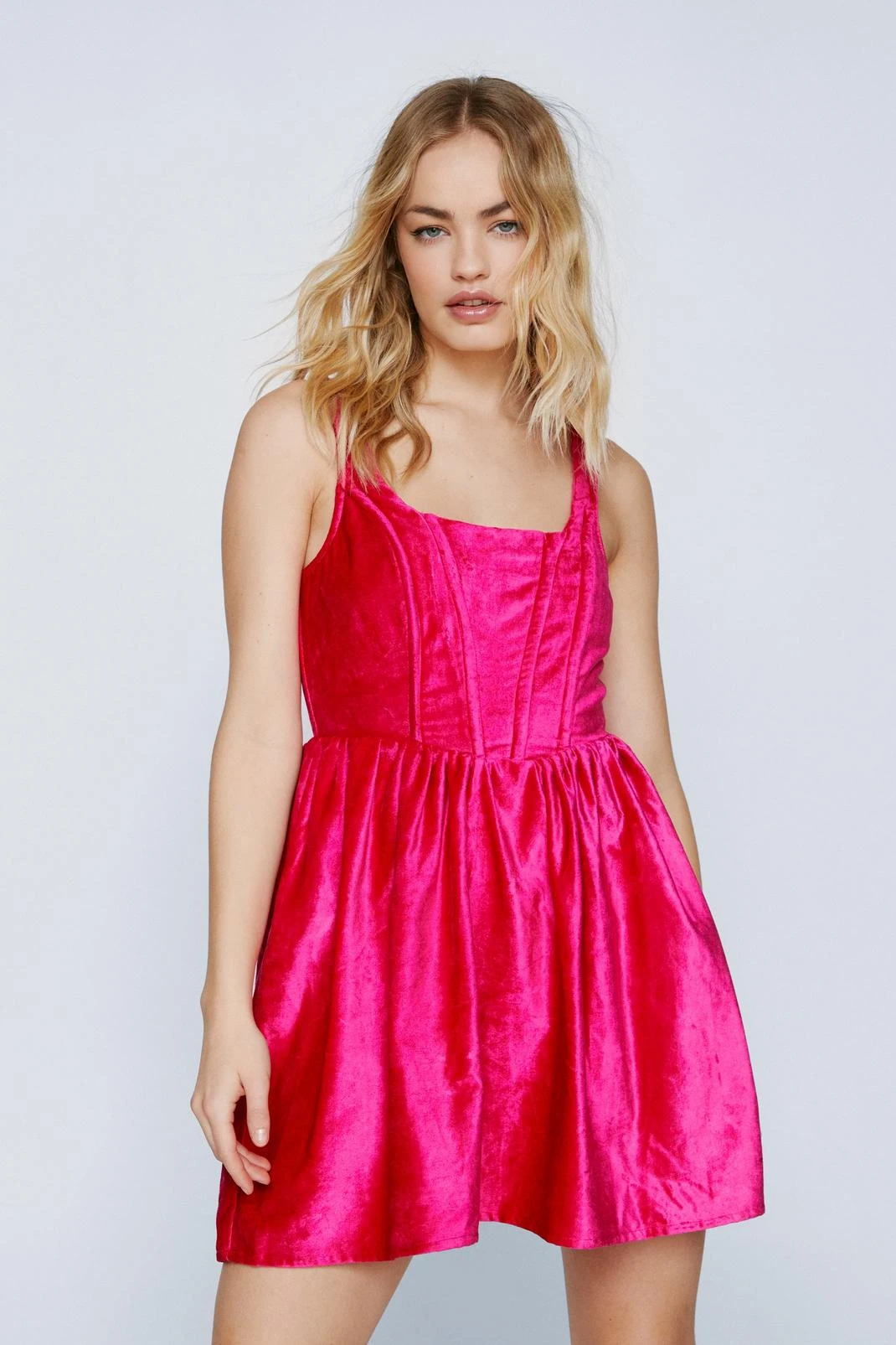 Velvet Structured Mini Skater Dress