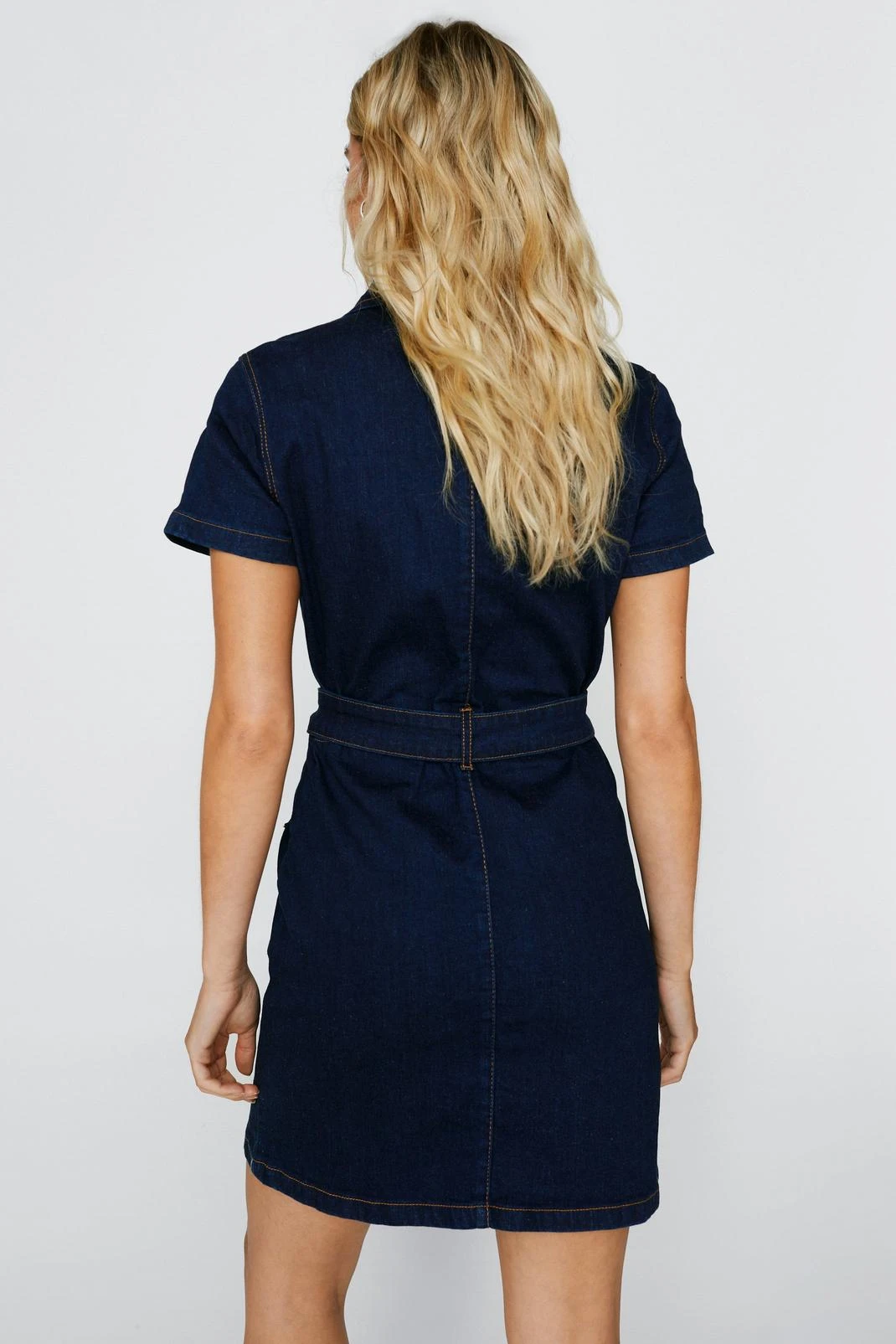 Belted Zip Through Denim Mini Dress - Image 3