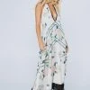 Border Floral Print Halter Neck Maxi Dress
