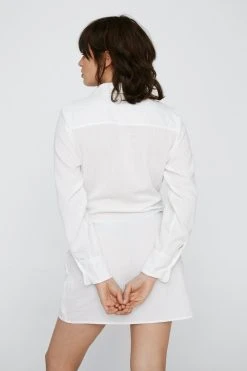 Petite Knot Front V Neck Mini Shirt Dress 11 Petite Knot Front V Neck Mini Shirt Dress -Nasty Gal Sales Store womens ivory petite knot front v neck mini shirt dress 6
