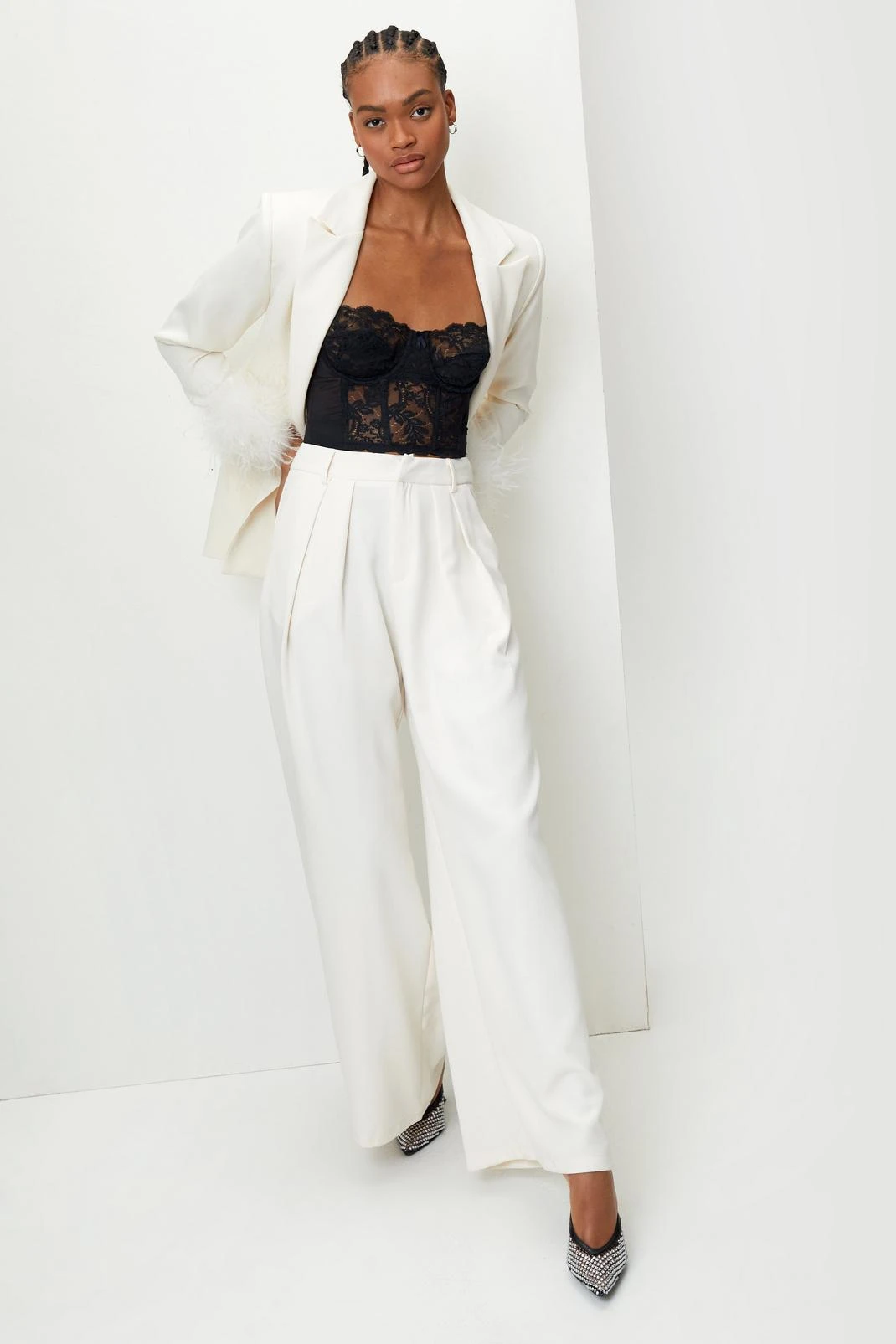 Pleated Wide Leg Belted Suit Pants - Image 7