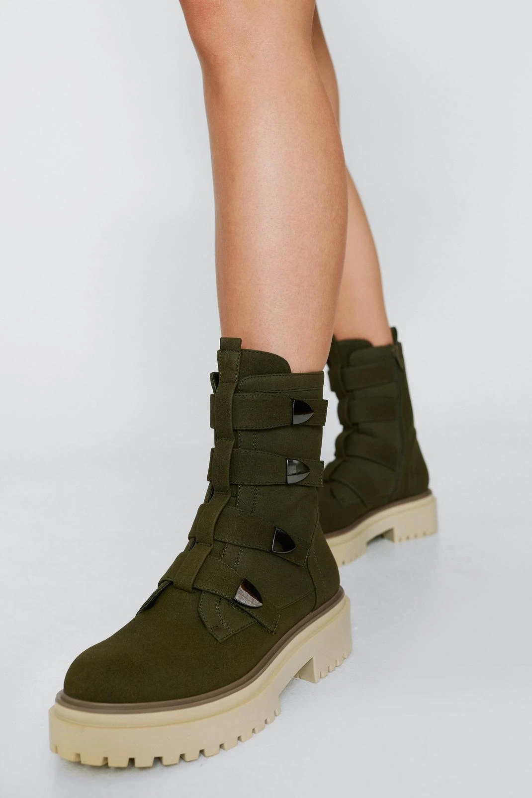 Buckle Straps Ankle Biker Boots 3 Buckle Straps Ankle Biker Boots