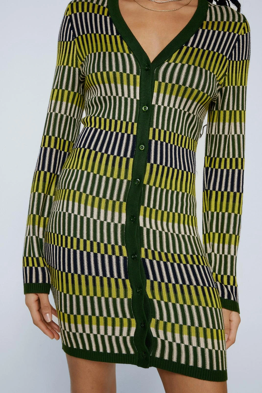 Contrast Stripe Button Up Knitted Mini Dress 7 Contrast Stripe Button Up Knitted Mini Dress - Image 5