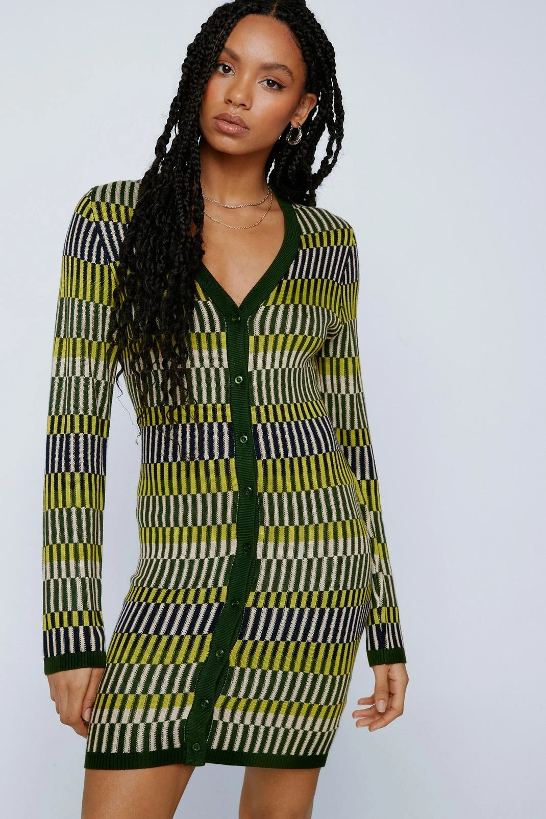 Contrast Stripe Button Up Knitted Mini Dress 9 Contrast Stripe Button Up Knitted Mini Dress - Image 7