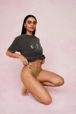 Crinkle O-Ring High Leg Bikini Bottoms 21 Crinkle O-Ring High Leg Bikini Bottoms -Nasty Gal Sales Store womens khaki crinkle o ring high leg bikini bottoms 6