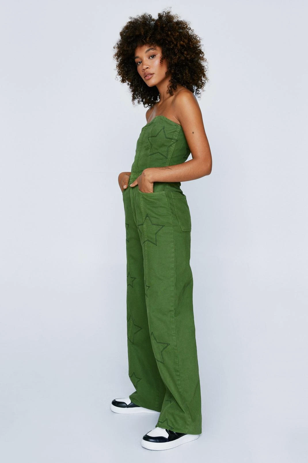 Embroidered Star Twill Wide Leg Jumpsuit - Image 2