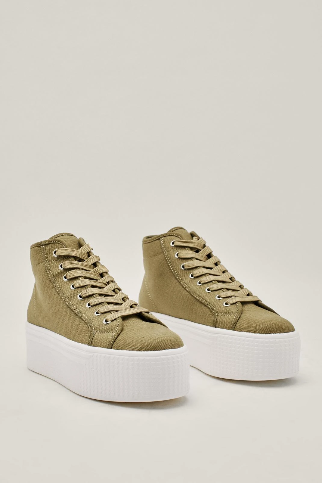 High Top Flatform Lace Up Canvas Sneakers - Image 2