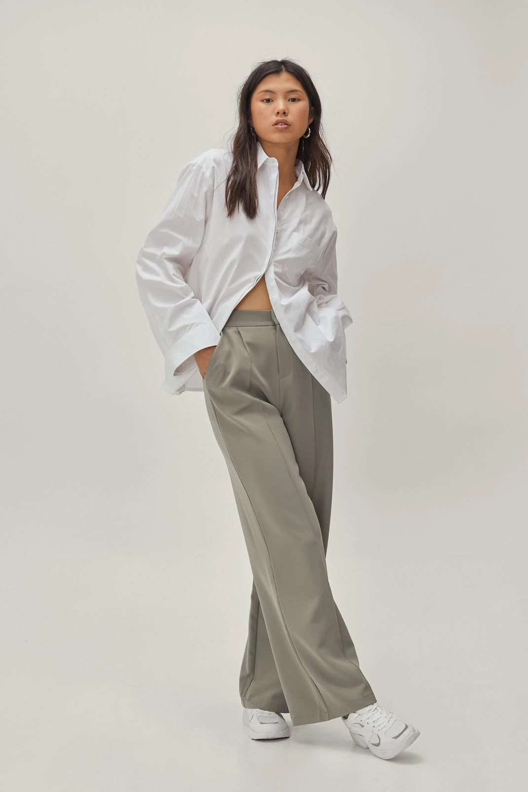 Pintuck Detailed Wide Leg Tailored Pants - Image 13