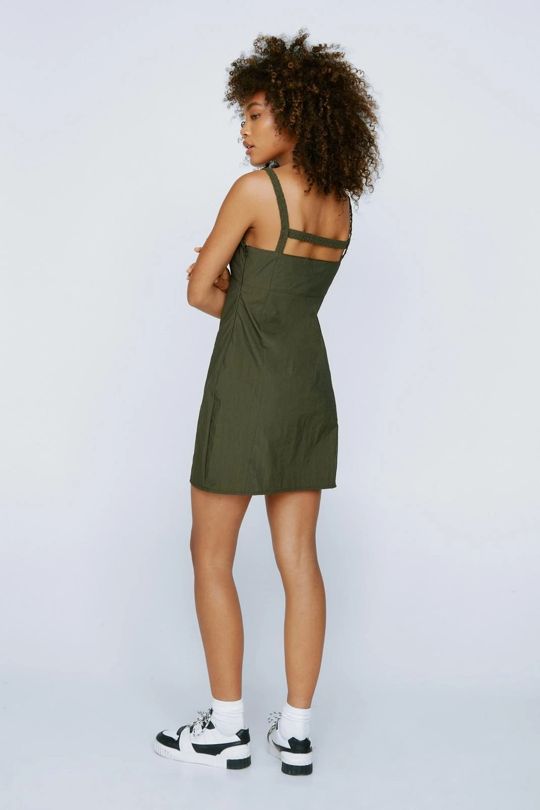 Strappy Back Detail Nylon Bodycon Mini Dress - Image 3