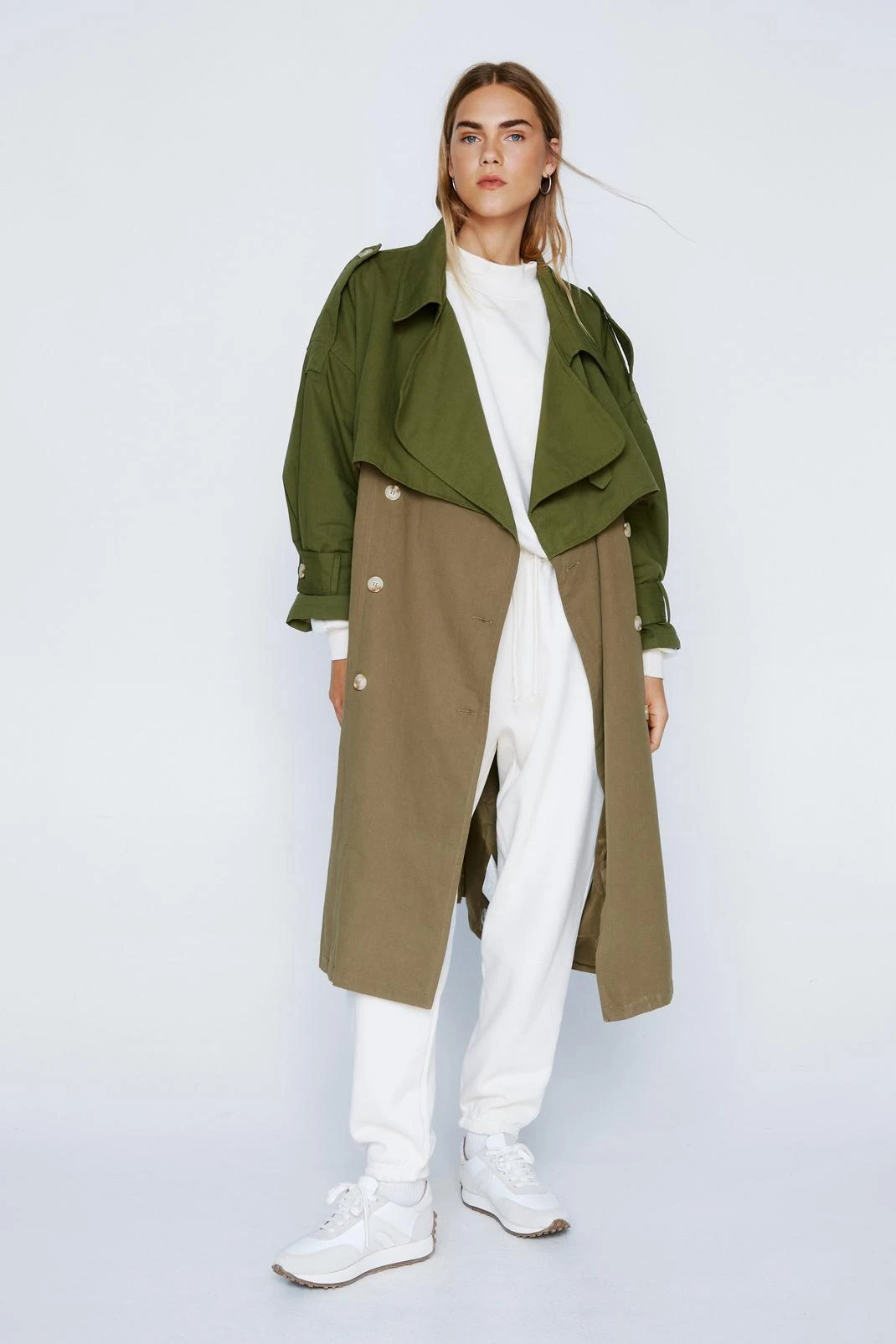 Two Tone Belted Oversized Trench Coat 6 Two Tone Belted Oversized Trench Coat - Image 4