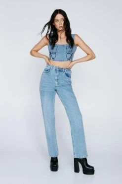 Alternative view of Printed Butterfly Placement Denim Corset Top