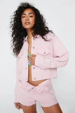 Pocket Front Cropped Denim Jacket 9 Pocket Front Cropped Denim Jacket -Nasty Gal Sales Store womens light20pink pocket front cropped denim jacket 3