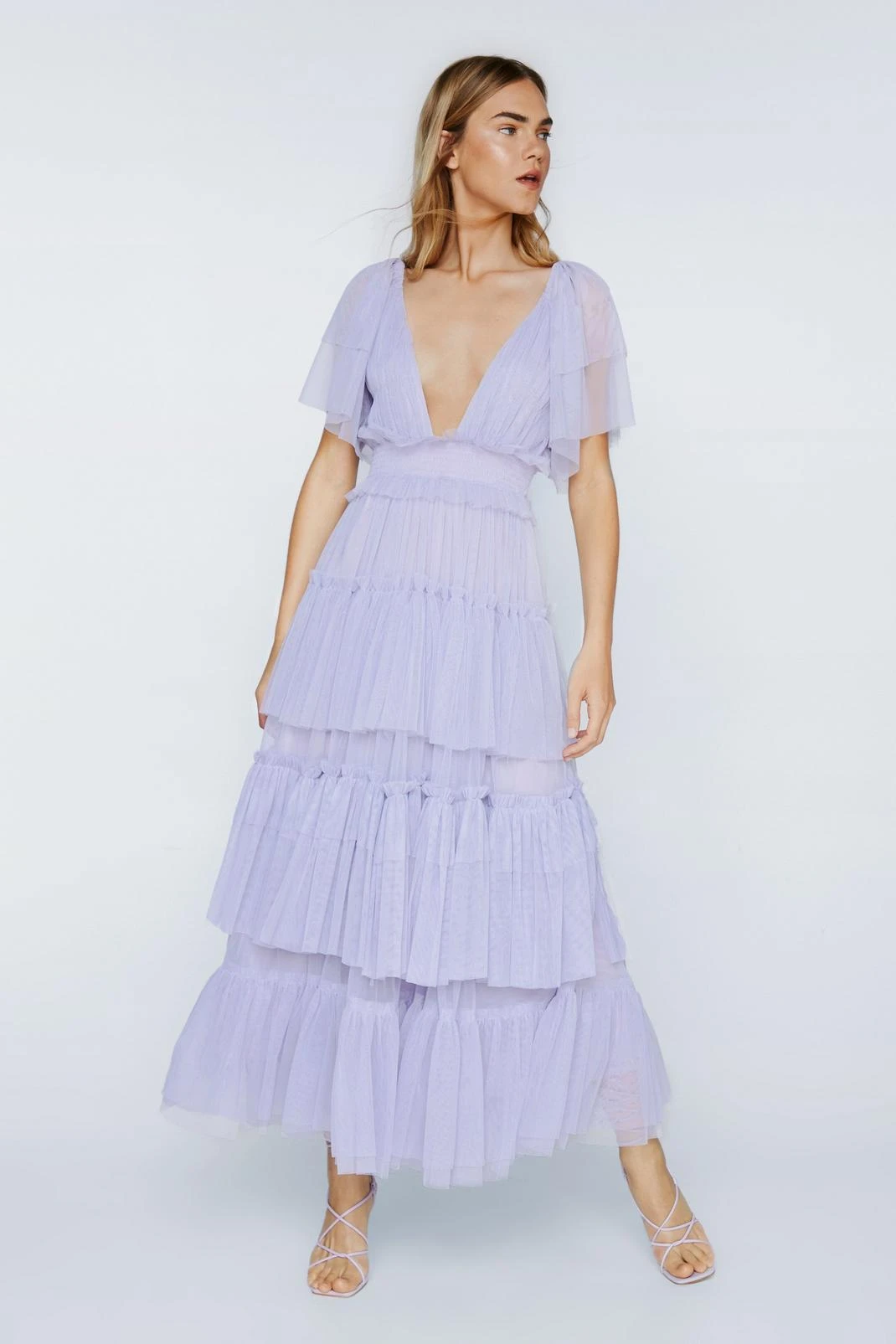 Tulle Tiered Plunge Maxi Dress - Image 2
