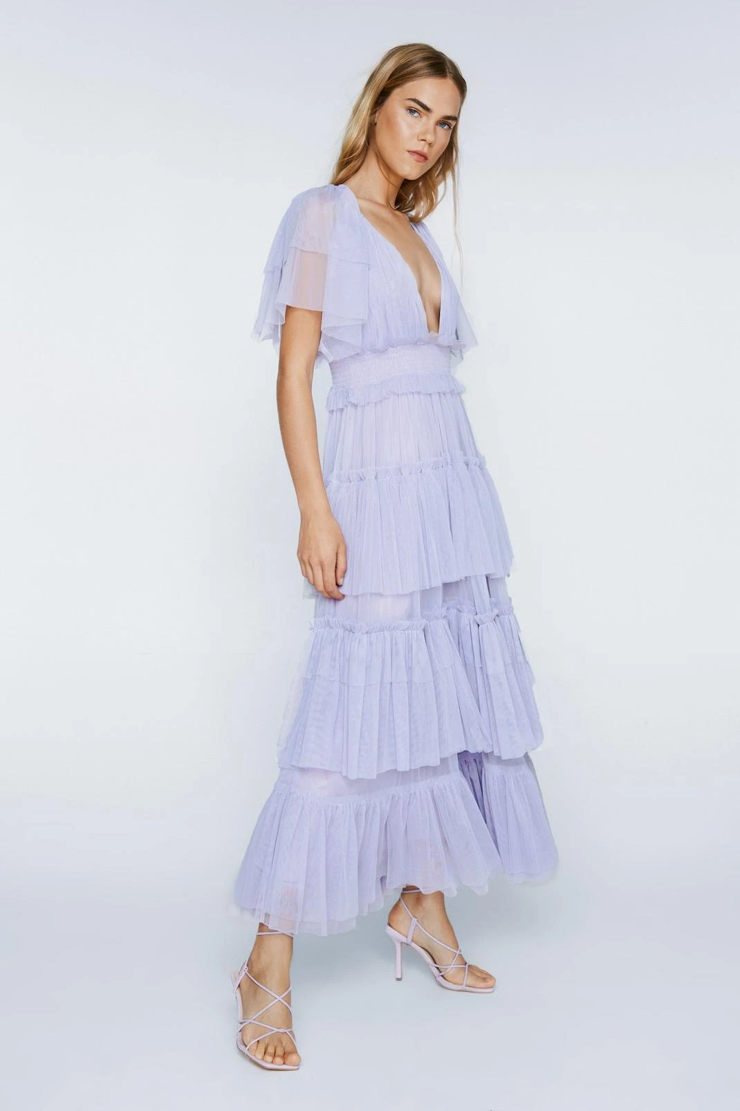 Tulle Tiered Plunge Maxi Dress - Image 7