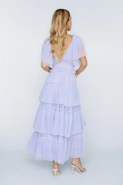 Tulle Tiered Plunge Maxi Dress 11 Tulle Tiered Plunge Maxi Dress -Nasty Gal Sales Store womens lilac tulle tiered plunge maxi dress 1 6