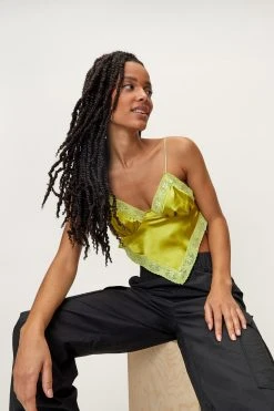 Petite Satin Lace Trim Bandana Crop Top 13 Petite Satin Lace Trim Bandana Crop Top -Nasty Gal Sales Store womens lime petite satin lace trim bandana crop top 1