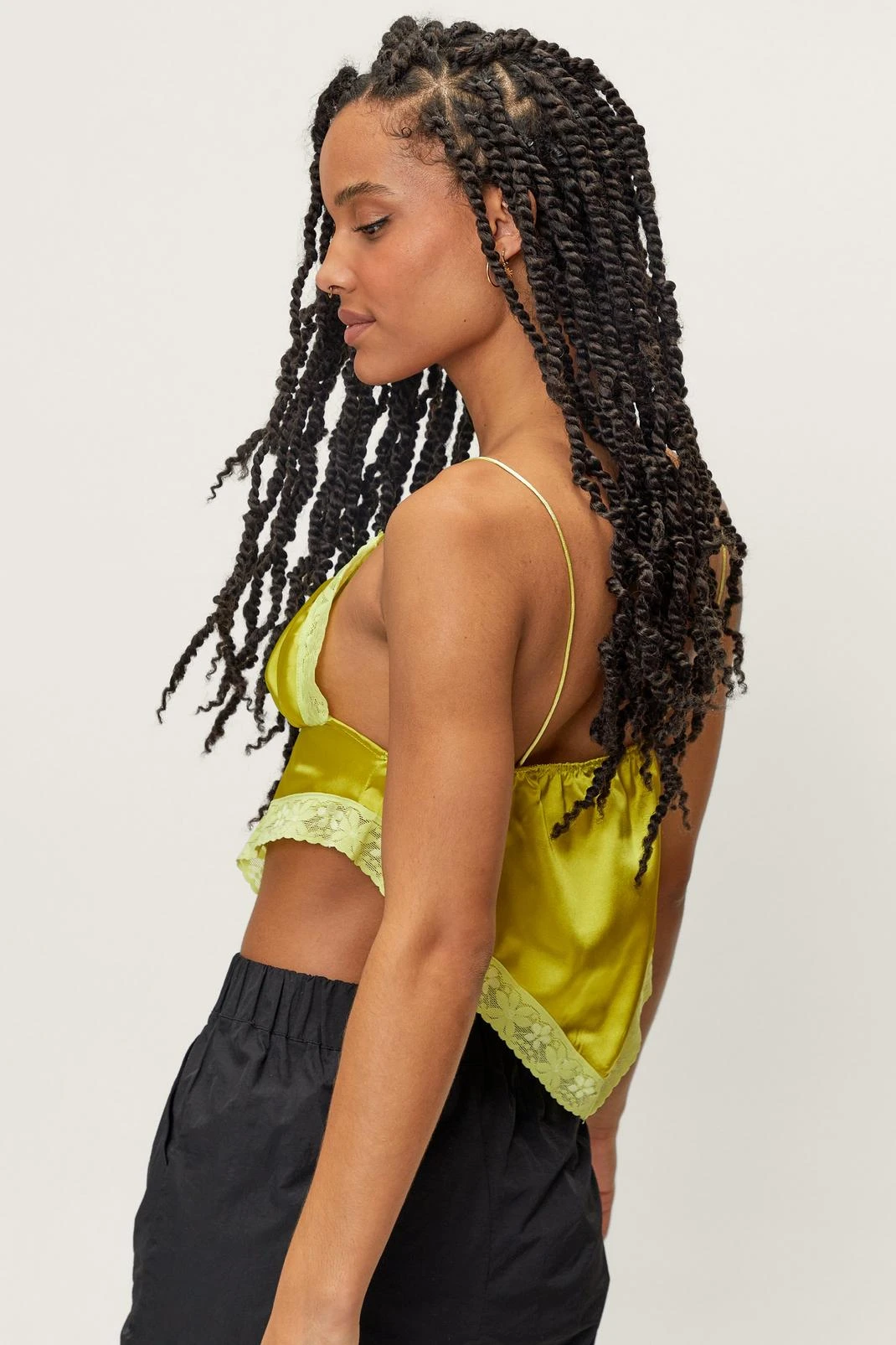 Petite Satin Lace Trim Bandana Crop Top - Image 6
