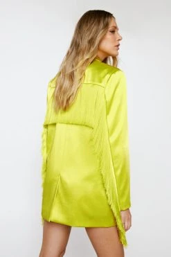Premium Bonded Satin Fringe Blazer -Nasty Gal Sales Store womens lime premium bonded satin fringe blazer 9