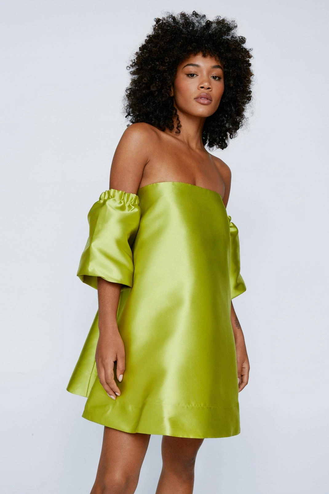 Structured Bardot Puff Sleeve Mini Prom Dress - Image 8