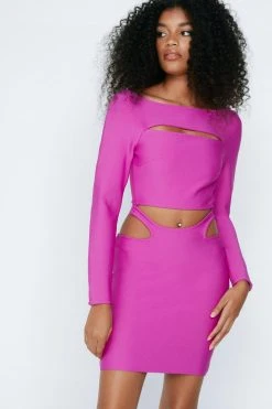 Bandage Cut Out Long Sleeve Mini Dress 12 Bandage Cut Out Long Sleeve Mini Dress -Nasty Gal Sales Store womens magenta bandage cut out long sleeve mini dress 4