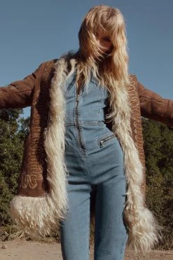 Long Sleeve Zip Pocket Detail Denim Jumpsuit