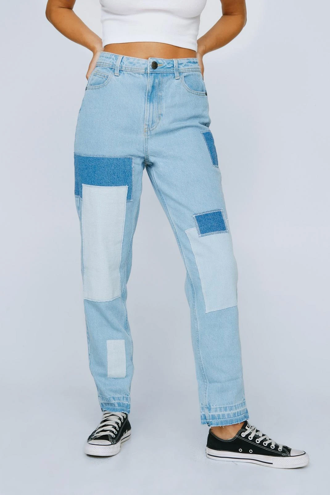 Organic Denim Patchwork Mom Jeans - Image 5