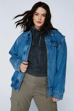 Plus Size 2 In 1 Detach Sleeve Denim Jacket 9 Plus Size 2 In 1 Detach Sleeve Denim Jacket -Nasty Gal Sales Store womens mid20blue plus size 2 in 1 detach sleeve denim jacket 3
