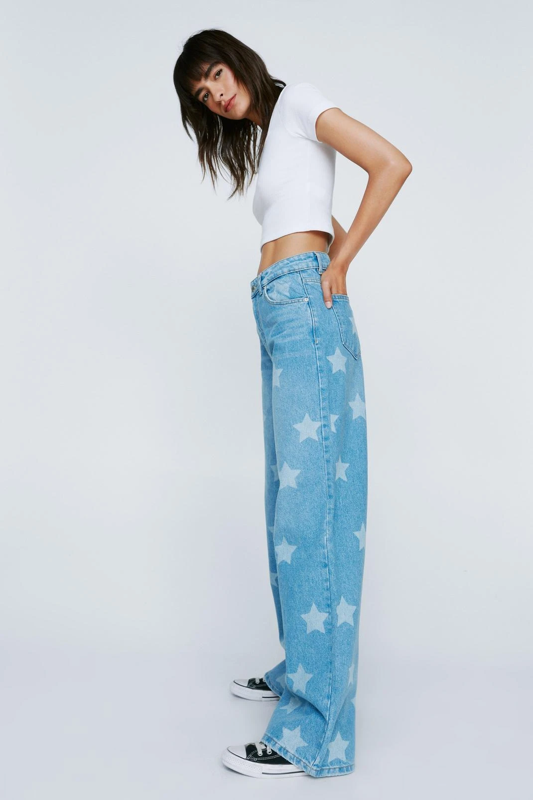 Star Print Wide Leg Denim Jeans 4 Star Print Wide Leg Denim Jeans - Image 2
