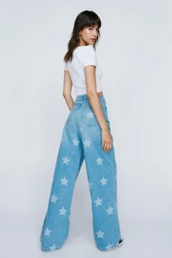 Star Print Wide Leg Denim Jeans 8 Star Print Wide Leg Denim Jeans -Nasty Gal Sales Store womens mid20blue star print wide leg denim jeans 2