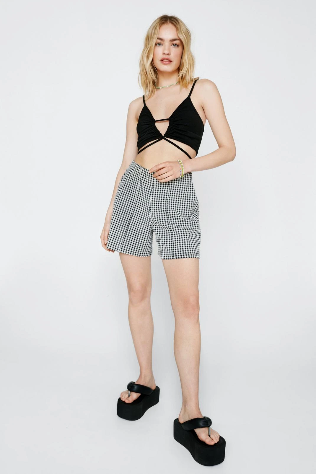 Check Jacquard High Waisted Shorts - Image 2