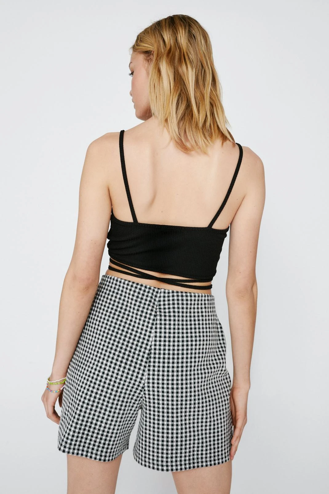 Check Jacquard High Waisted Shorts - Image 3