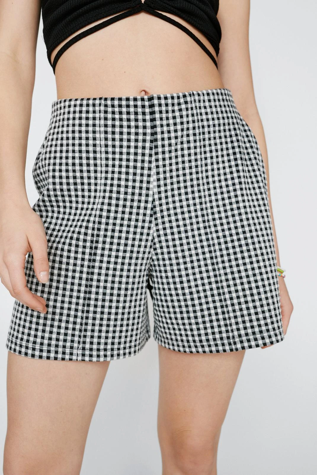 Check Jacquard High Waisted Shorts - Image 4