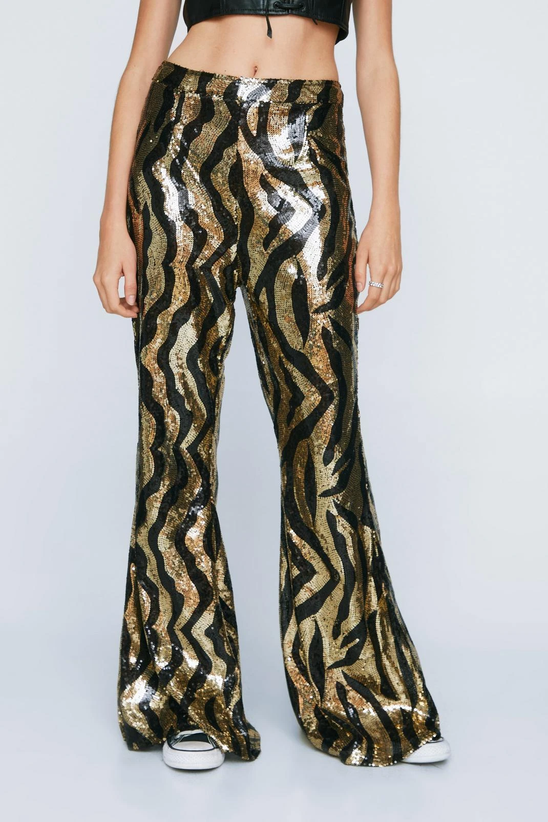 Animal Sequin High Waisted Flared Pants - Image 2