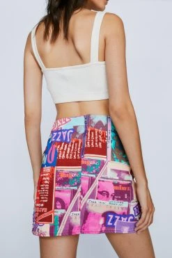 Alternative view of Jazz Print Denim Split Front Mini Skirt