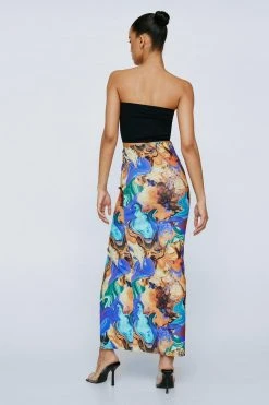 Marble Print Split Front Maxi Skirt -Nasty Gal Sales Store womens multi marble print split front maxi skirt 2