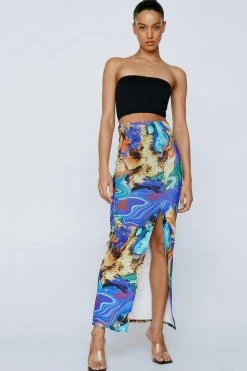 Marble Print Split Front Maxi Skirt -Nasty Gal Sales Store womens multi marble print split front maxi skirt 3