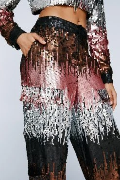 Ombre Sequin Cargo Pants Two Piece Set