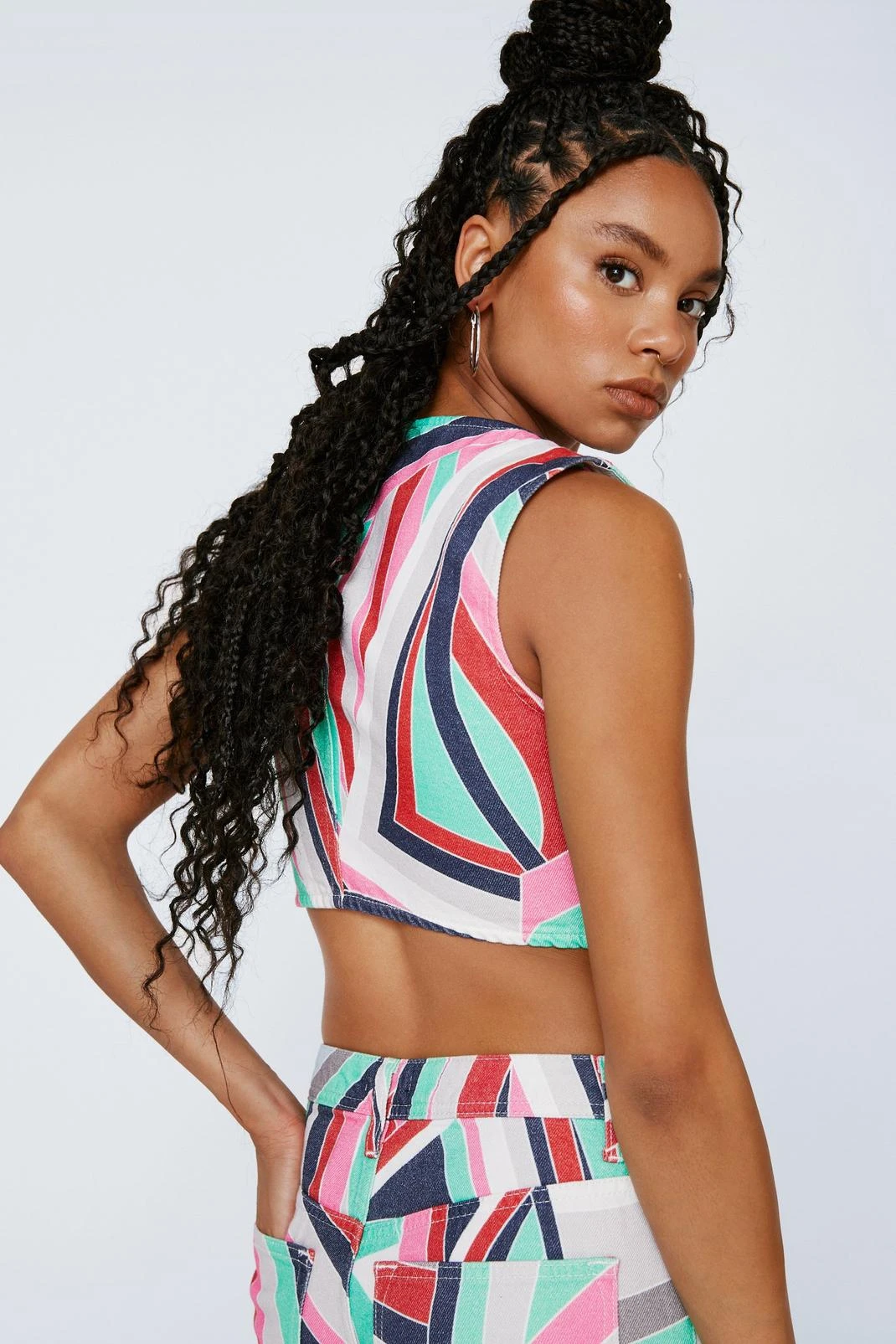 Printed Zip Up Denim Corset Top 5 Printed Zip Up Denim Corset Top - Image 3