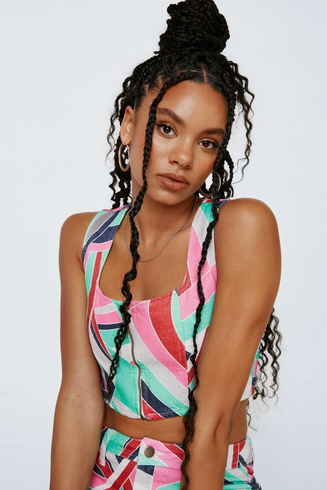 Printed Zip Up Denim Corset Top 6 Printed Zip Up Denim Corset Top - Image 4