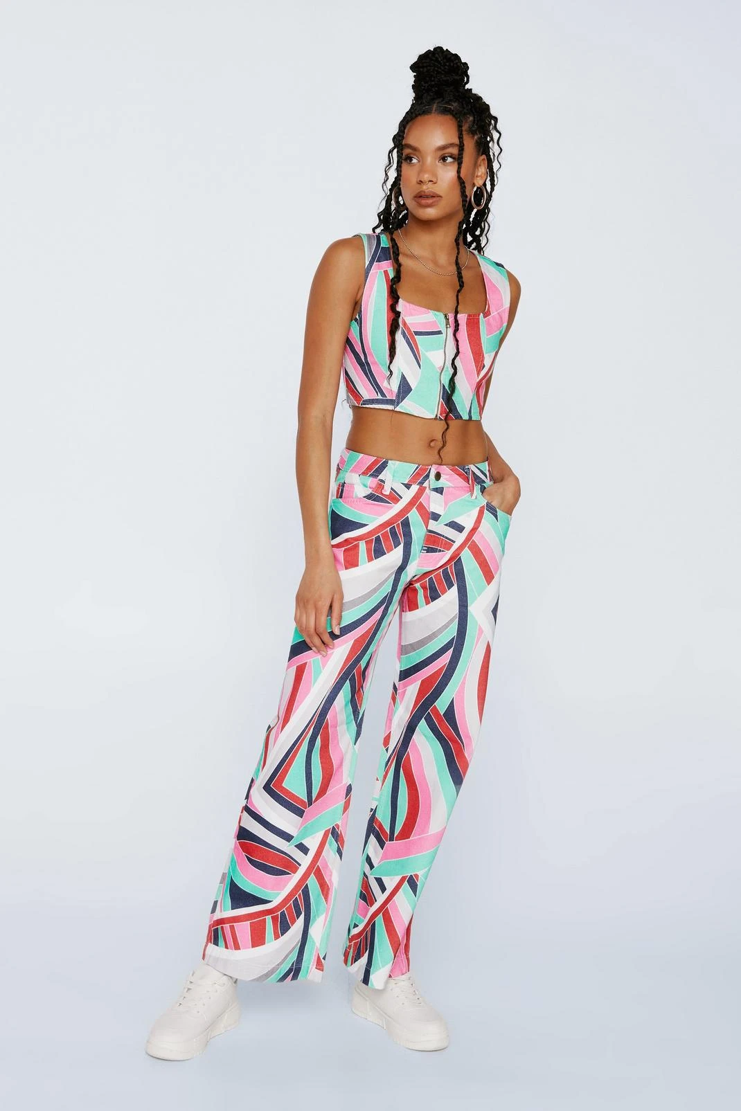 Printed Zip Up Denim Corset Top 3 Printed Zip Up Denim Corset Top