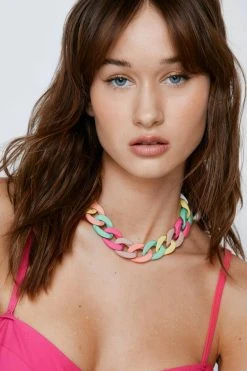 Recycled Multi Colored Chunky Chain Necklace -Nasty Gal Sales Store womens multi recycled multi colored chunky chain necklace 3