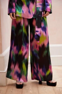 Satin Printed Wide Leg Pants