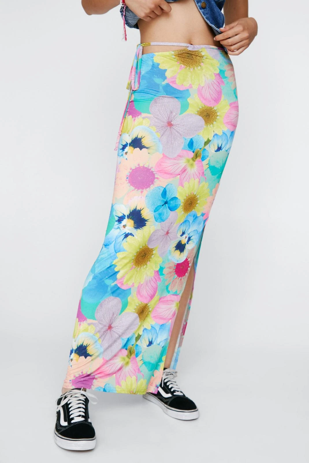 Tie Waist Floral Print Slinky Maxi Skirt 4 Tie Waist Floral Print Slinky Maxi Skirt - Image 2